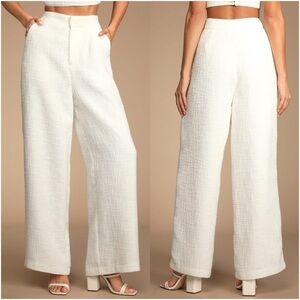 LULU’S Chic And Sophisticated Ivory Tweed Wide Leg Pants